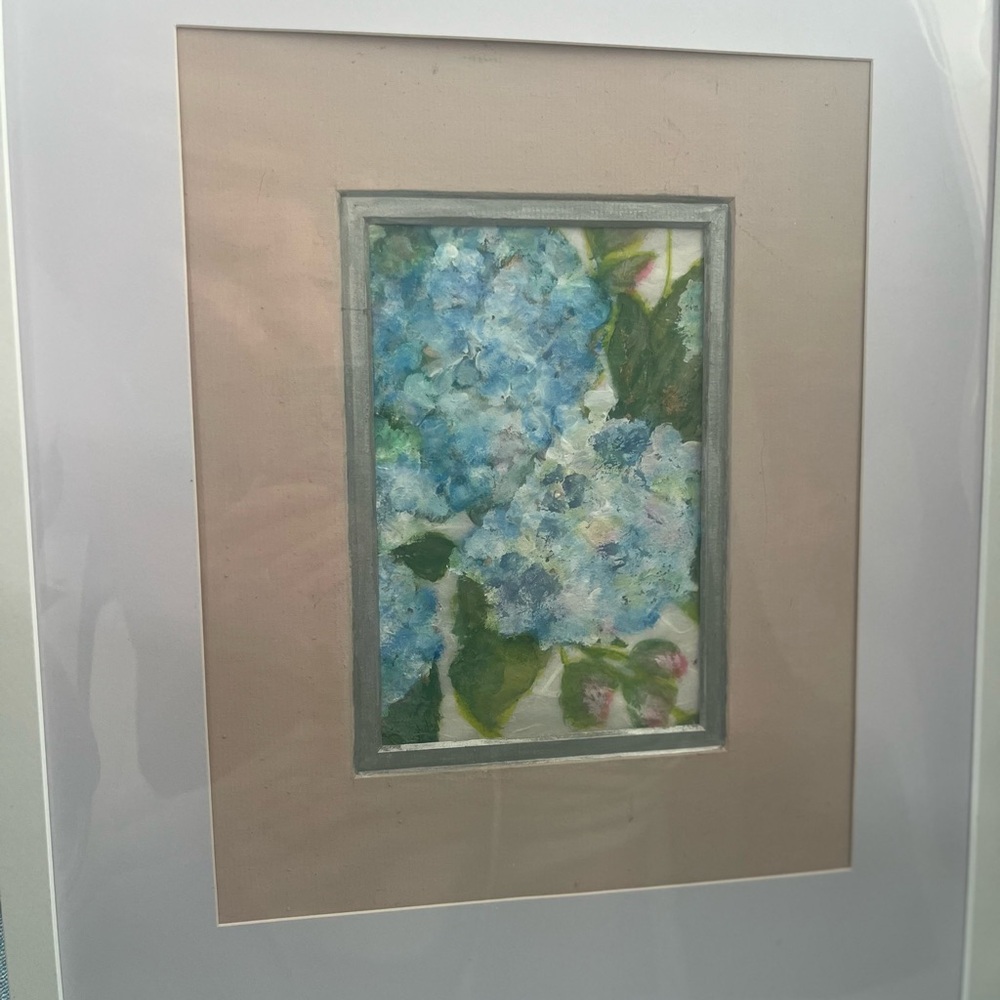 Elegant Blue and Green Floral Art in White Framed Hand Painted/ signed - Picture 6 of 6